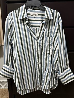 Madewell Women’s Green & Blue Striped Button-Up Shirt
